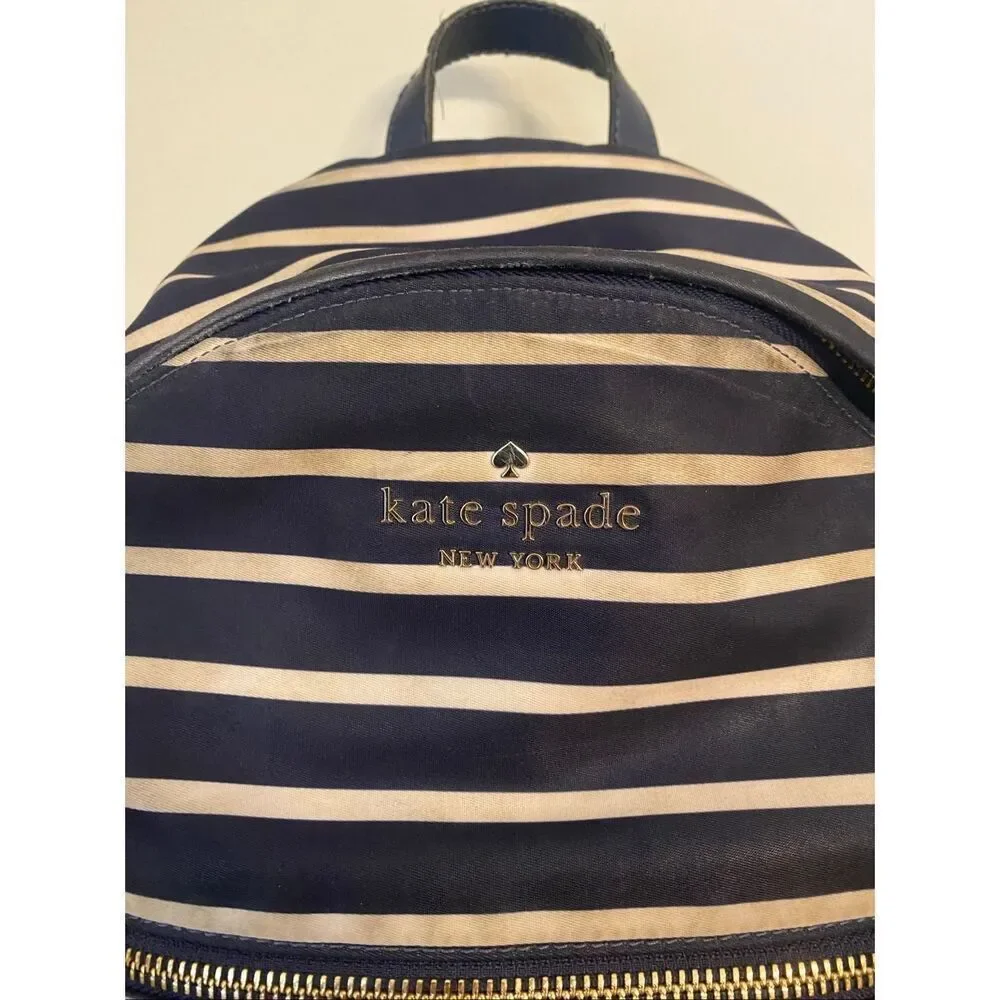 Kate Spade Chelsea navy blue white striped backpack purse medium nylon